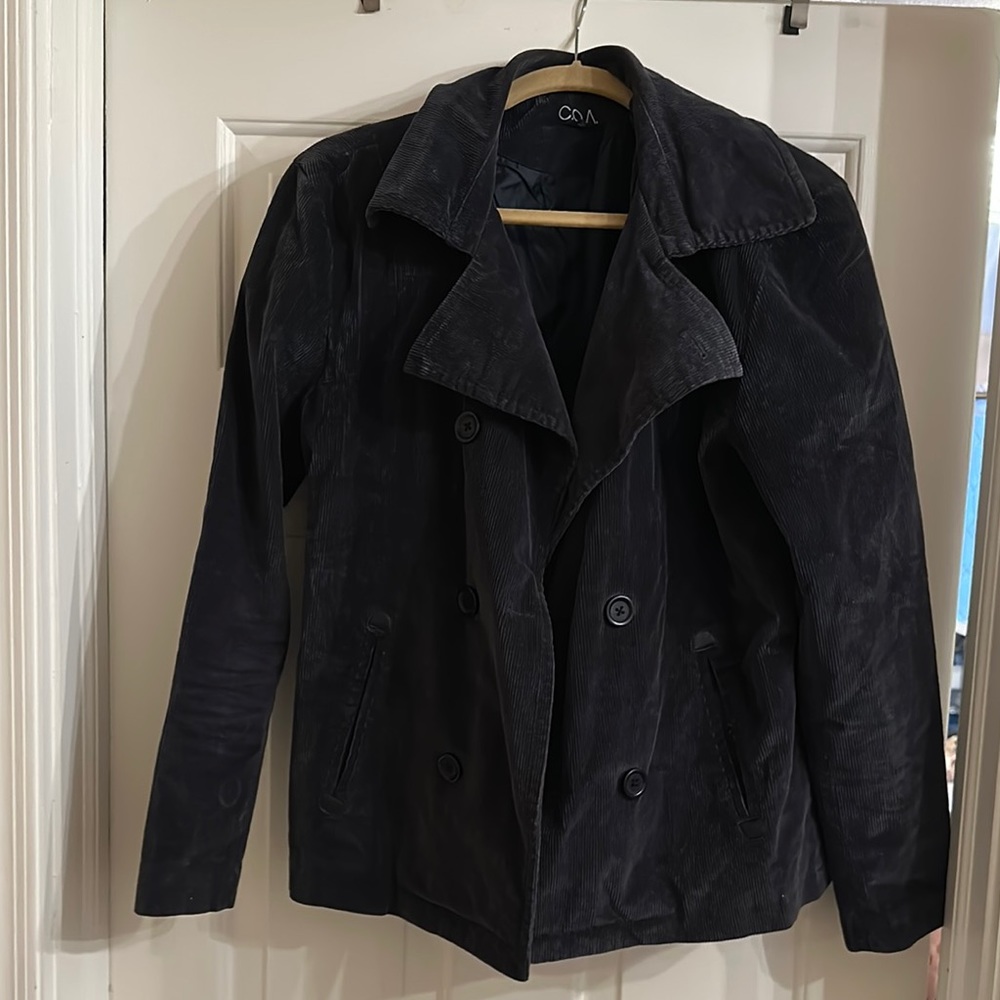 Black Pea Coat with Structured Design and Notched Lapel